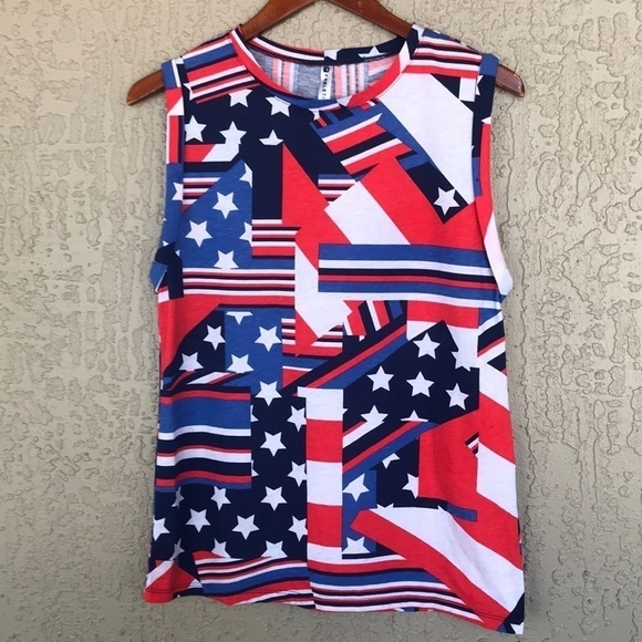 Fabletics Americana Print McKinney Tee Sleeveless Athletic Tank Top - Picture 2 of 9